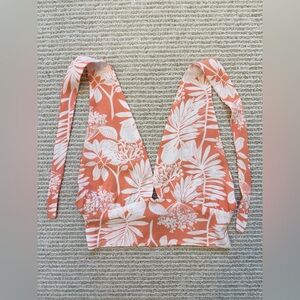 Kendall + Kylie Floral Print Halter Top Pink/Salmon color and White Medium